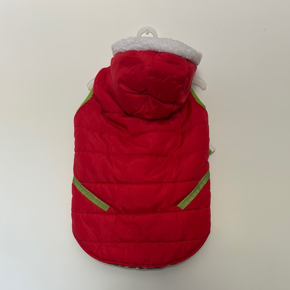 Red Quilted Pet Jacket with Hood
